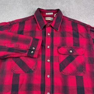 Vintage Fieldmaster Shirt Mens 2XL Tall Red Black Plaid Heavy Flannel Shacket